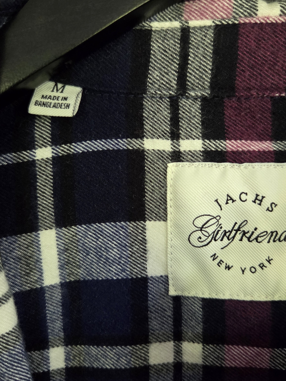 JACH'S Girlfriend New York Plaid Flannel Button-Up Shirt Blue Pink White M - Picture 7 of 8